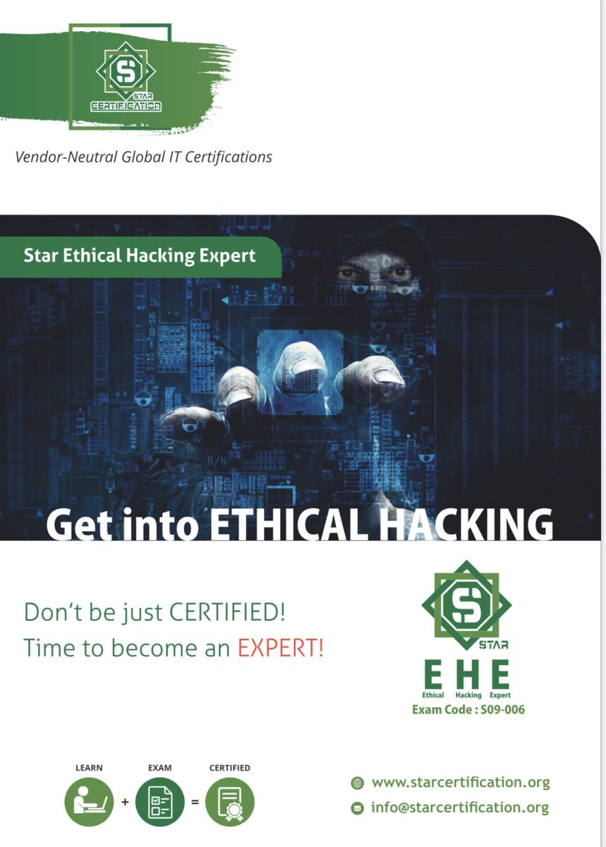 starcertificate's tweet photo. EHE - Ethical Hacking Expert 
Don’t be just CERTIFIED !
Time to become EXPERT ! 
#EHE #Star #Hacking #Ethicalhacking #Hackingexpert  #infosec #cybersecurity #informationsecurity #infosecurity #phishing #pentest #Forensic #Ethicalhackingexpert #Starethicalhackingexpert #StarEHE https://t.co/5VRr1QvdYn
