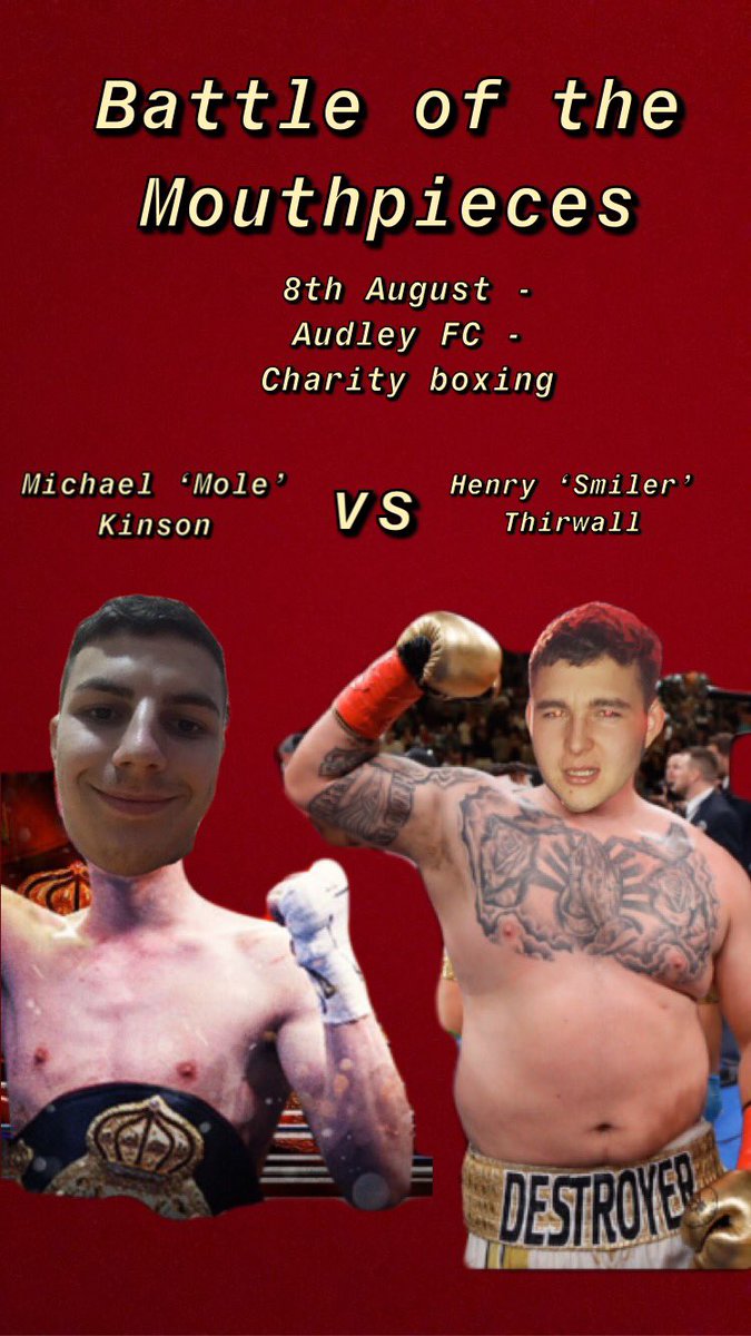 Finally allowed to post this to the world 

Fight night for C.R.Y

And will it all end in tears? We’ll be bringing you exclusive build up, weigh ins and training from both camps.

‘I’ll smash his glass chin’ <a href="/HThirlwall8/">Henry Thirlwall</a> 

‘He won’t be able to smile after’ <a href="/michaelkinson12/">Michael Kinson</a>