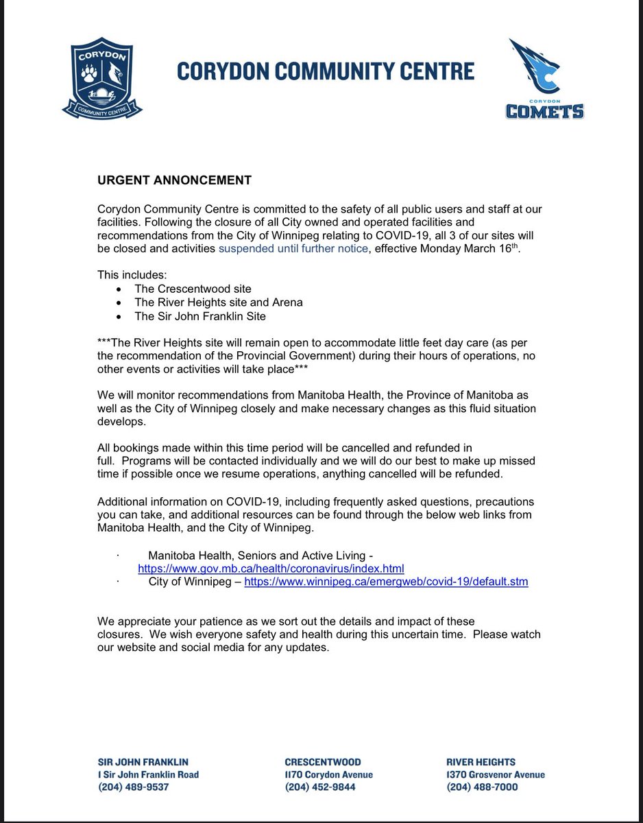 Urgent notice: CORYDON COMMUNITY CENTRE CLOSURE