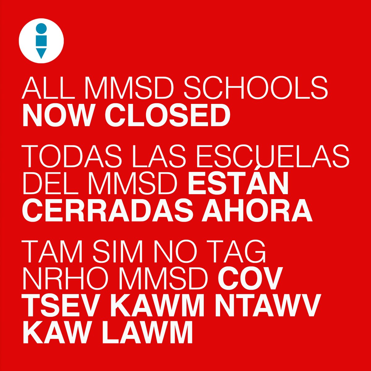 MMSDschools's tweet photo. In the best interest of the health of our Ss, staff &amp; families, public schools in Dane Co. will be shutting down immediately. We will have add'l info to families &amp; staff very soon. We appreciate your understanding as we continue to navigate through this.

https://t.co/Ij604lvzo9 https://t.co/KqQBmEwA9z