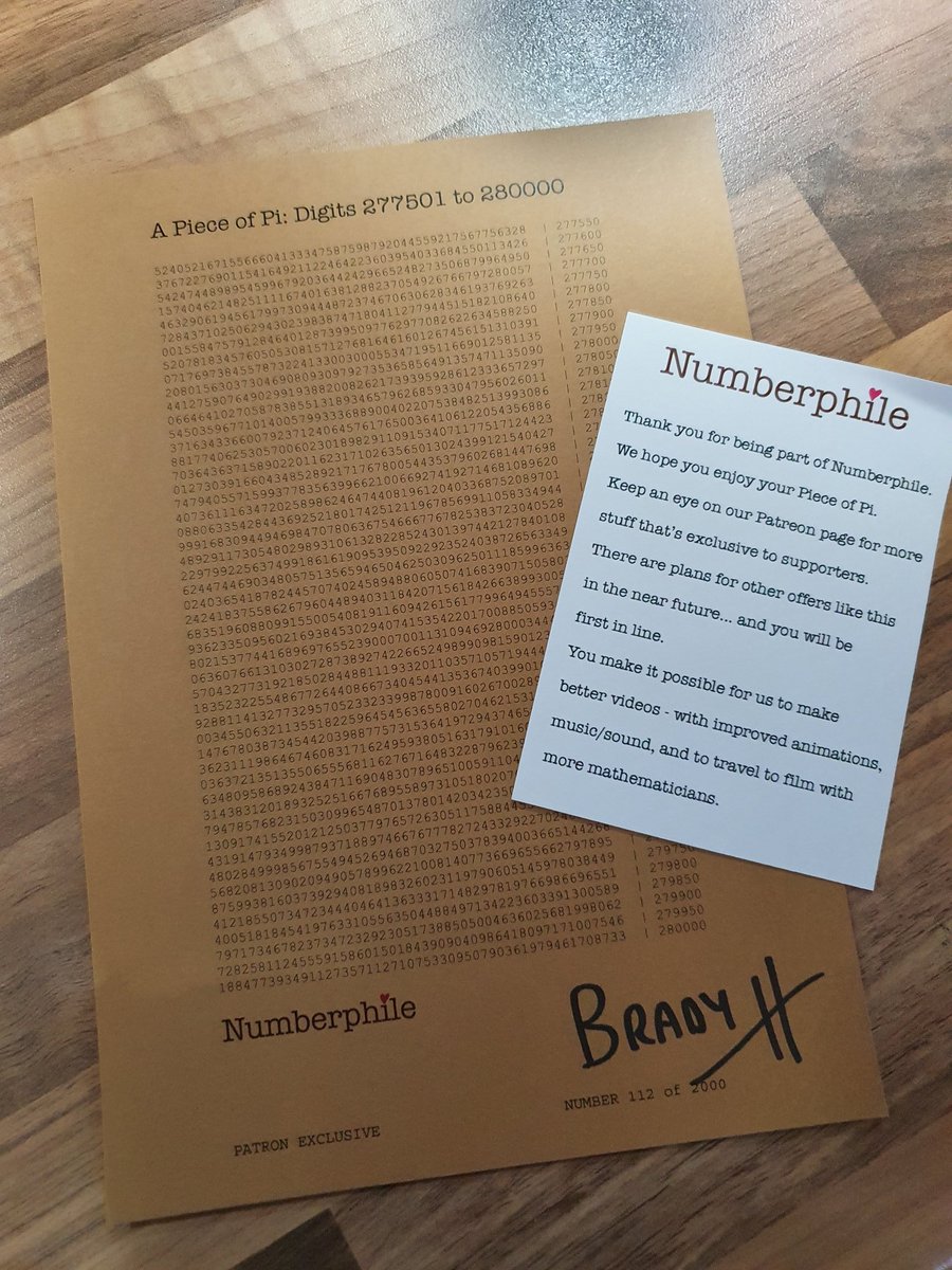 Thanks @BradyHaran for my π day @numberphile patreon card. It was a pleasant surprise! #PieDay