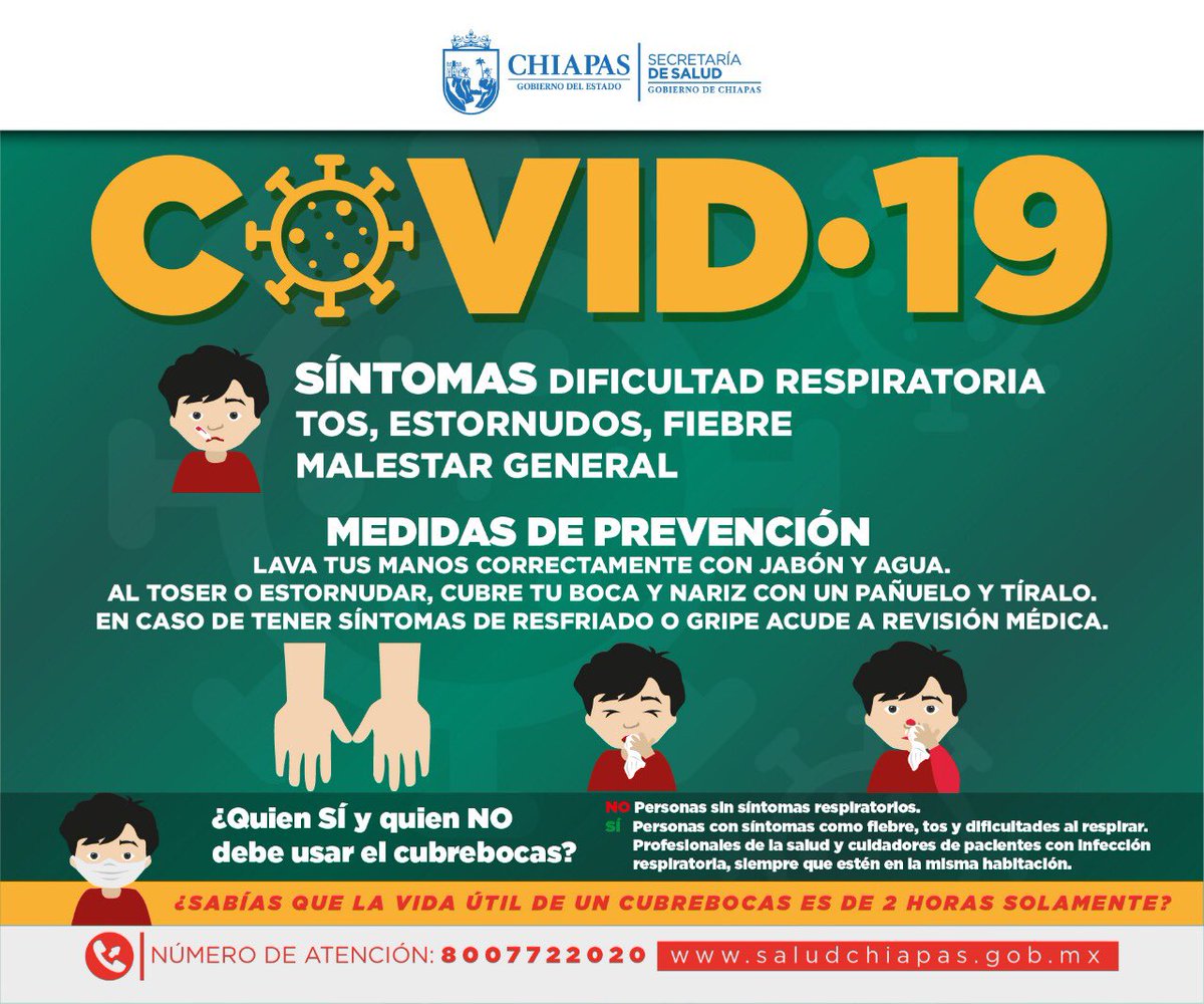 ChiapasGobierno's tweet photo. Exhortamos a las y los chiapanecos a mantener los cuidados y las medidas necesarias para la prevención del #COVID-19 y así evitar su propagación. 

¡Tu salud es lo más importante! https://t.co/dnz0GlfEEi