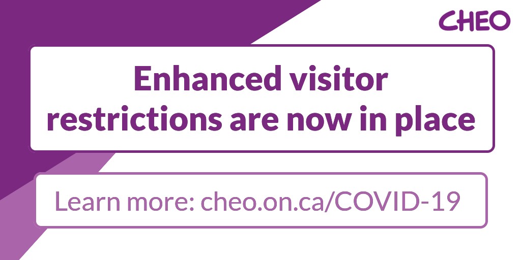 Effective immediately and until further notice, we have enhanced visitor restrictions in place to keep our kids, families and staff safe. We appreciate that this could be an inconvenience for families &amp; are so thankful for your support.

Learn more: cheo.on.ca/COVID-19