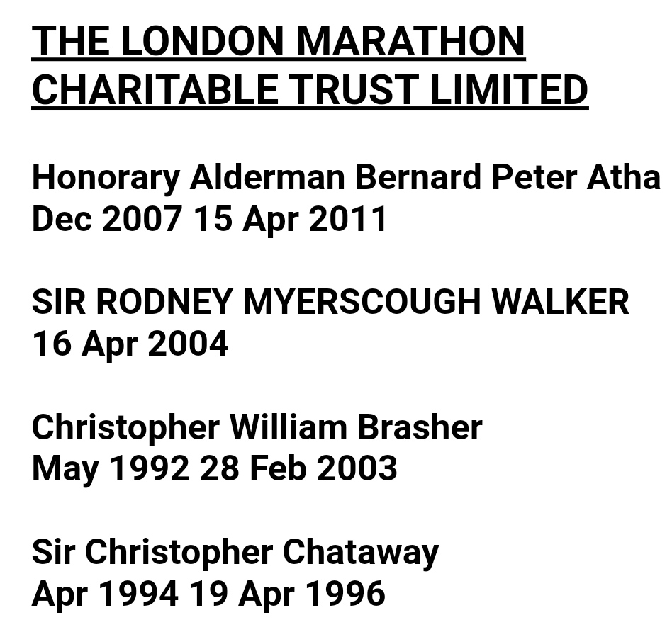 Apart from being a director of several funeral companies, Bernard Peter Atha was on the board of the London Marathon Trust, together with Rodney Walker, Chris Brasher and paedophile Chris Chataway.  https://twitter.com/ciabaudo/status/1229788193958060033?s=19 https://twitter.com/ciabaudo/status/1232681849178279937?s=19 https://companycheck.co.uk/director/900186895/HONORARY-ALDERMAN-BERNARD-PETER-ATHA/companies