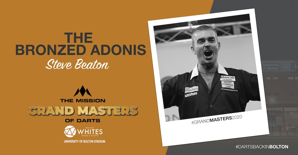 We have 5 former World Champions hoping to take home the now much sought after #ERICBRISTOWMEMORIALCUP

'THE BRONZED ADONIS'
<a href="/Stevebeaton180/">Stevebeaton</a> 

 1996 World Champion 🏆
 1993 World Masters WINNER 🏆
 Former BDO World Number🥇

Website: grandmastersdarts.com

#GRANDMASTERS2020