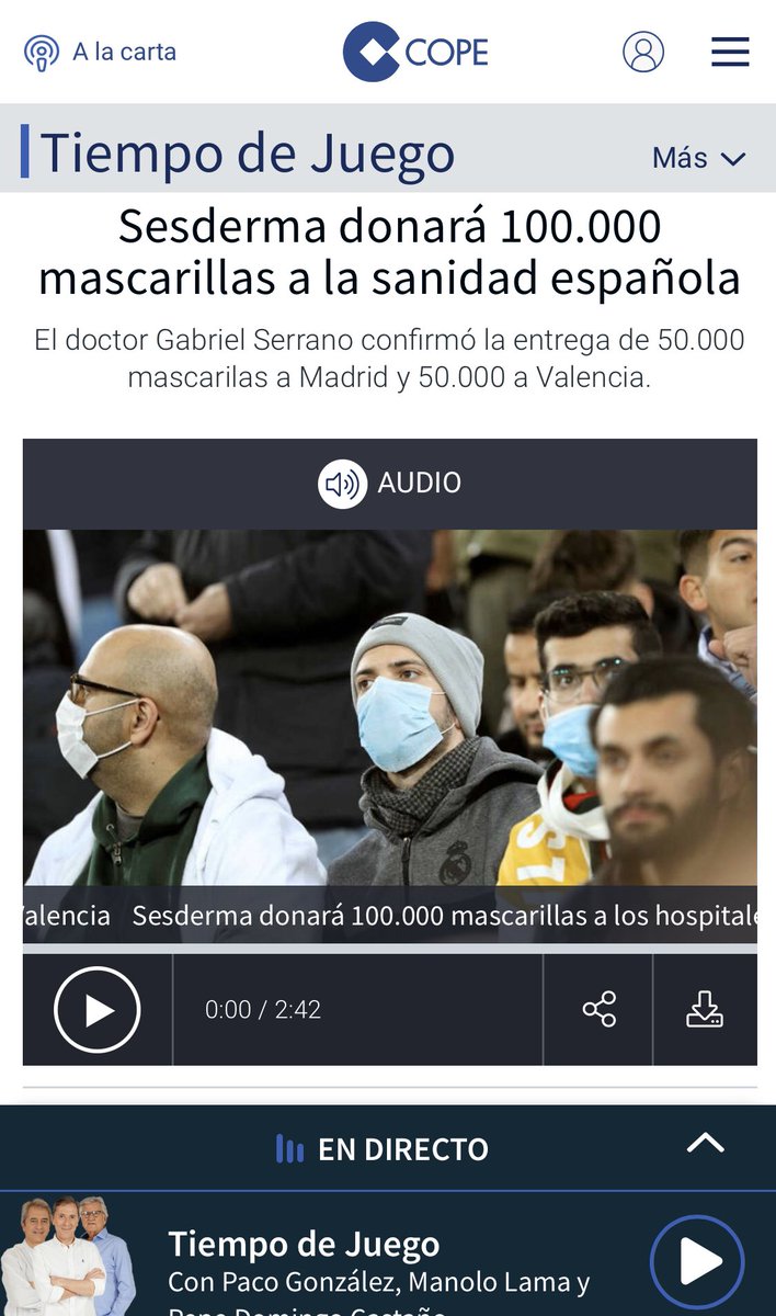 sesderma's tweet photo. Hemos puesto en marcha la donación de 100.000 mascarillas a hospitales de #Madrid y #Valencia. GRACIAS a la sanidad española por su esfuerzo y lucha diaria contra el #COVID19 @elconfidencial @abc_es @COPE @larazon_es https://t.co/WfFS3onmYS