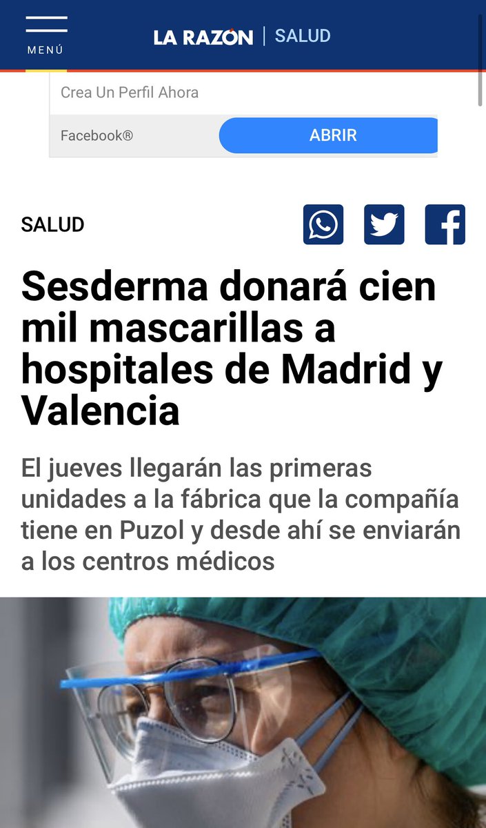 sesderma's tweet photo. Hemos puesto en marcha la donación de 100.000 mascarillas a hospitales de #Madrid y #Valencia. GRACIAS a la sanidad española por su esfuerzo y lucha diaria contra el #COVID19 @elconfidencial @abc_es @COPE @larazon_es https://t.co/WfFS3onmYS