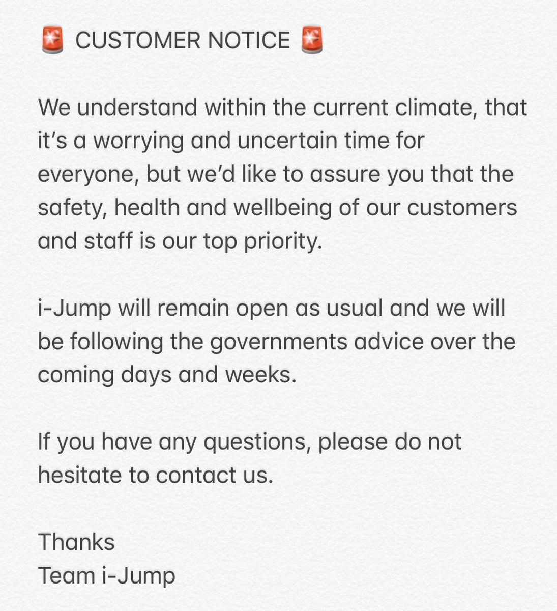 Customer notice 👇