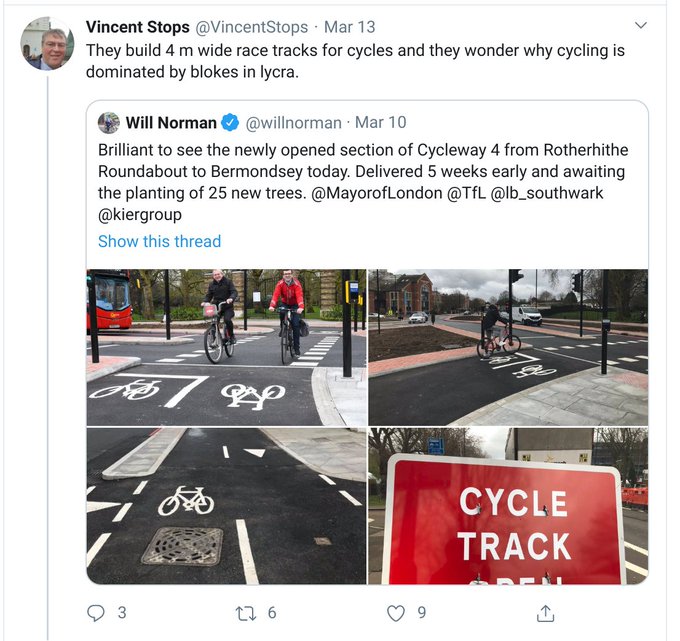 VictorSteps's tweet image. Evidence from Hockney is that narrow cycle lanes are best for cycling. Specifically, 0m wide. #JustWideEnough