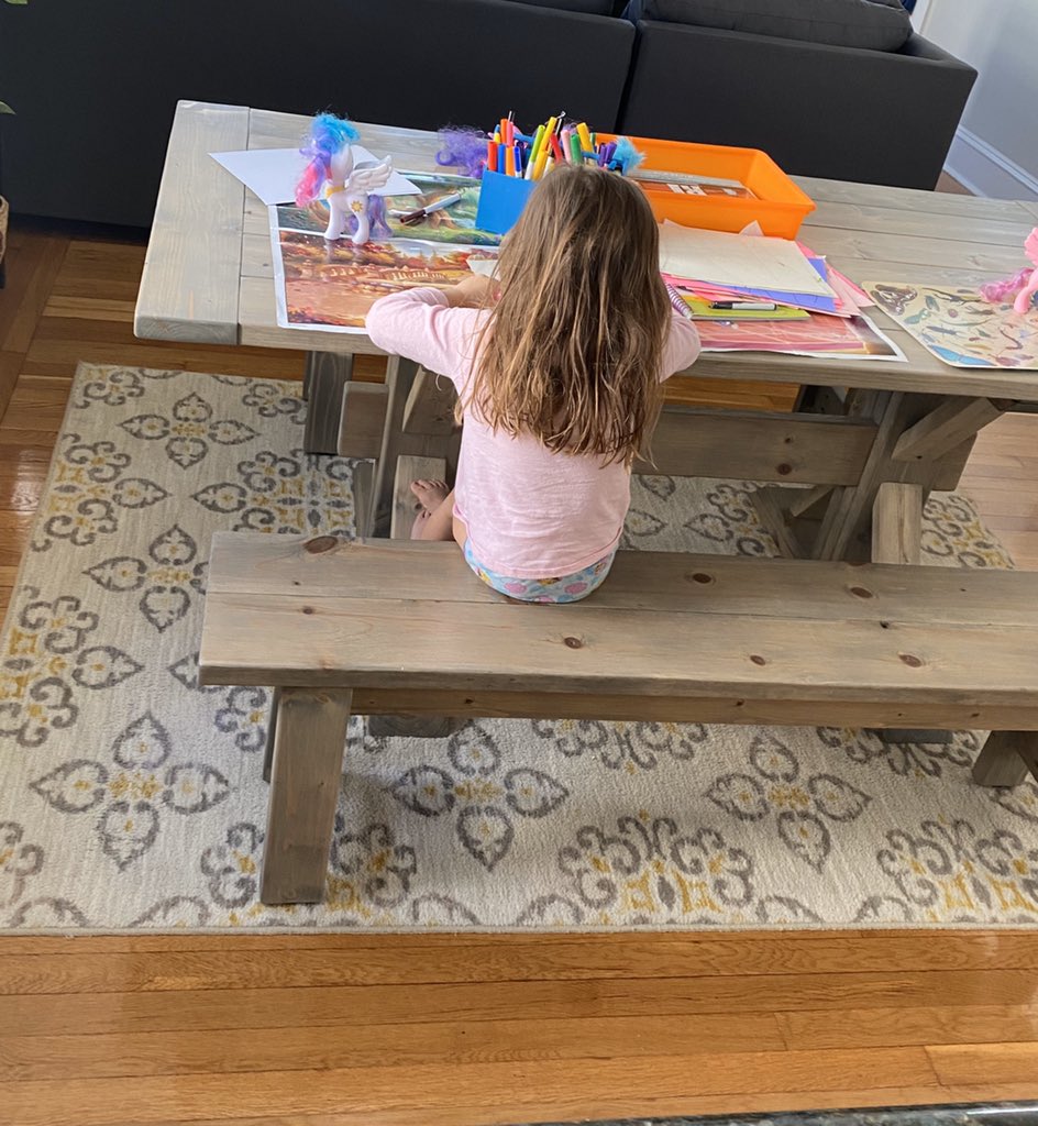 To Vivienne, #SocialDistancingRI looks like “writing a book” like her papa @gwaynemiller 😍