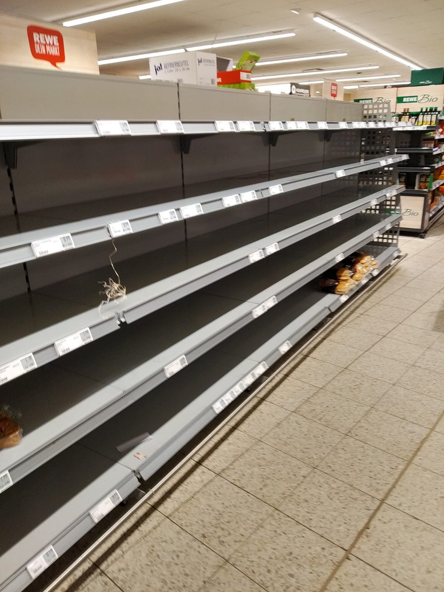 finsterwalder's tweet photo. Our local supermarket yesterday evening. People are really going crazy because of Corona! https://t.co/xElgh7WbEr