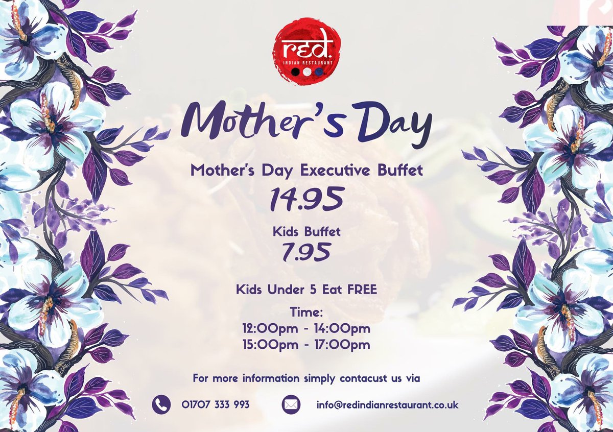 Mother’s Day Executive Buffet!

Buffet spots are limited. We go back to the normal menu after 5pm. #redwgc #MothersDay #wgc #stalbans #herts