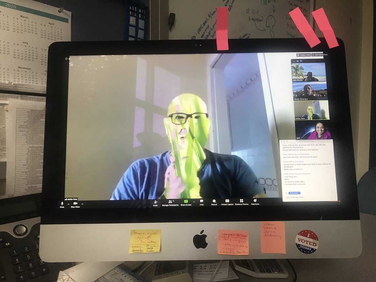 jmerkle531's tweet photo. soooo... the @Zoom virtual background feature doesn’t always know what the ‘background’ is! 🤣 https://t.co/7BWcNcVISY