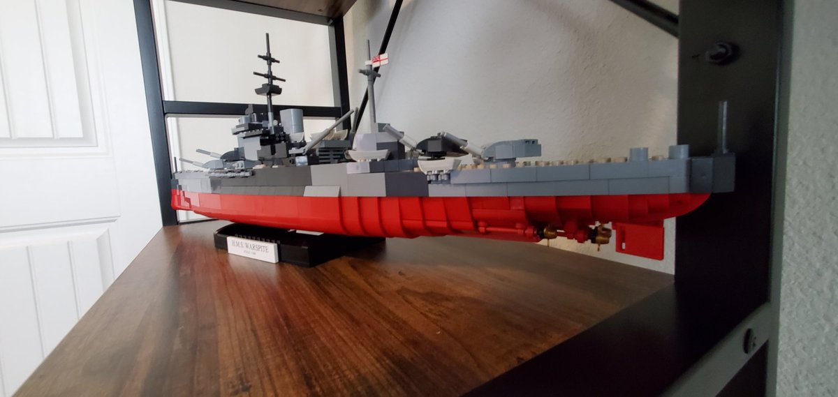 HapaFodder's tweet photo. RULE BRITANIA! She's done, sorta (haven't put the decals on yet). But my favorite BB is now part of my man cave! @Cobi_Toys GG! Is it bad that I'm obsessed with the content of the company I work for?
#WorldOfWarships
#thatbootythough
#cobitoys
#HMSWarspite https://t.co/z0EIdYqE3L