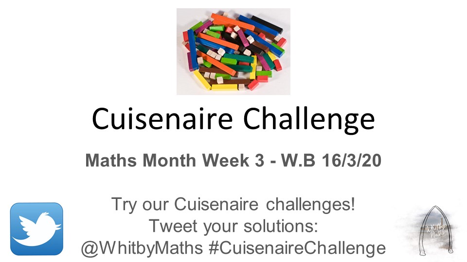 WhitbyMaths's tweet photo. It's a new week, so it's a new #CuisenaireChallenge! Hope you're enjoying using your Cuisenaire rods in different ways for #MathsMonth. Keep the photos and messages coming in! https://t.co/yGceTUMPv5