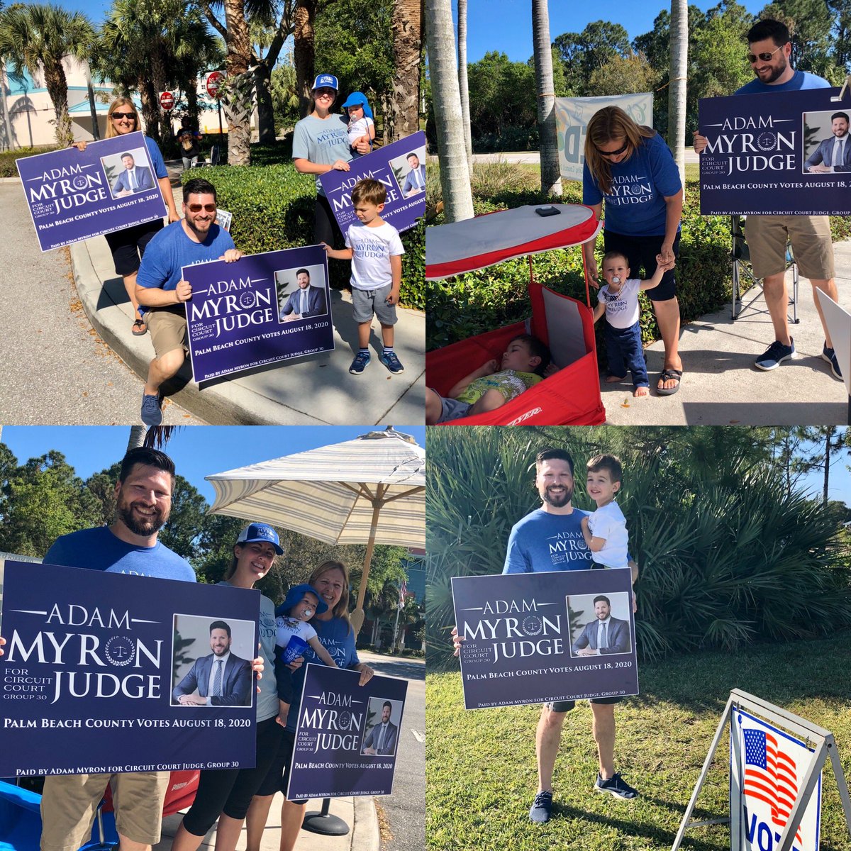 adammmyron's tweet photo. Adam and his family enjoyed meeting voters during #EarlyVoting! The campaign continues to build momentum for our August election!#AdamMyronForJudge #AdamForJudge #PalmBeachCounty #VoteAugust18th #AddAMyronToTheBench #MyVotesMyron https://t.co/HJq57iEvWd https://t.co/YN8n3M7teg