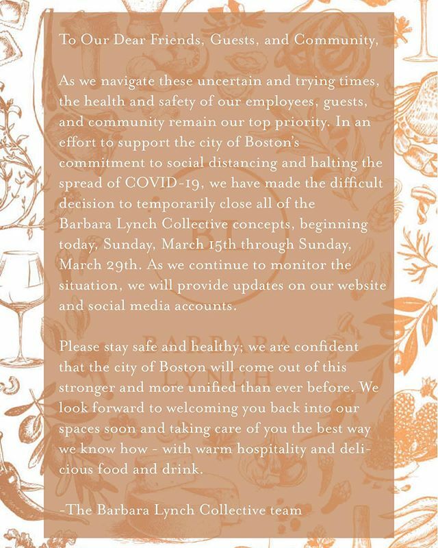To Our Dear Friends, Guests, and Community —
As we navigate these uncertain and trying times, the health and safety of our employees, guests, and community remain our top priority. In an effort to support the city of Boston’s commitment to social distanc… ift.tt/2WcDHfj