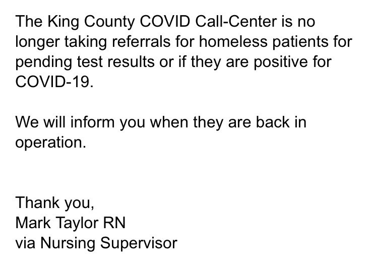 daeshikjr's tweet image. Seattle hospitals are maxed out. This is from UW medicine to Harborview (3/13). Our homeless population who test positive can’t stay in the hospitals and don’t have homes to self quarantine.

@MayorJenny is STILL destroying homeless encampments leaving folx with no where to go.