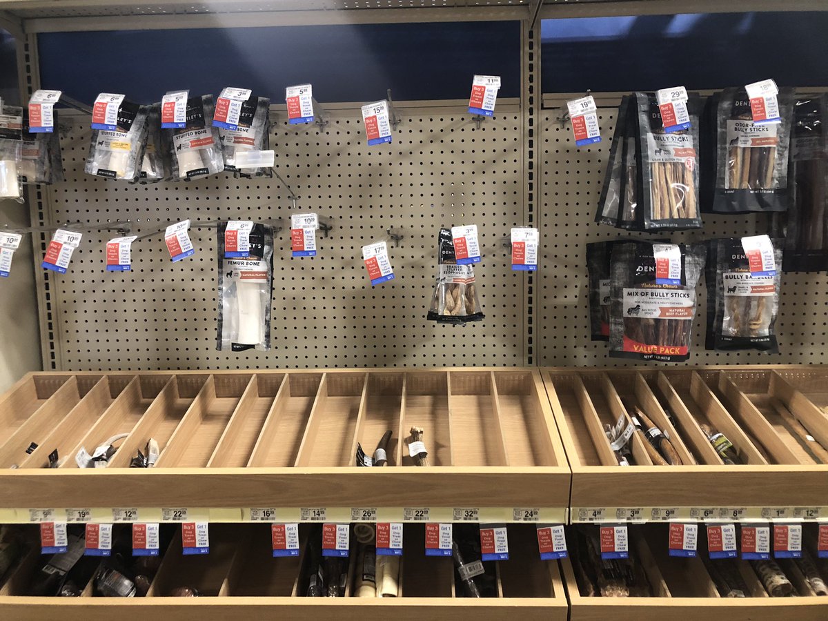 fullydevoted2's tweet image. It’s not just TP and anti-bacterial items that have disappeared off the shelves.  PetSmart dog treats have been buy two get one free for months and have never ran out.  My puppy will not be happy that they were out of her favorite treats.  🐶#COVID19