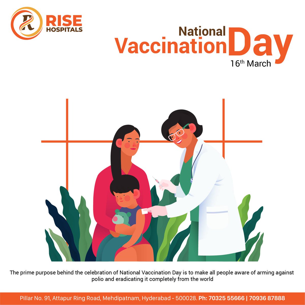 RiseHospitals's tweet photo. National #Vaccination Day - 16th March.

The prime purpose behind the celebration of National Vaccination Day is to make all people aware of arming against polio and eradicating it completely from the world.

 #VaccinationDay2020 #VaccinationDay #NationalVaccinationDay https://t.co/Fmrpqb7gWu