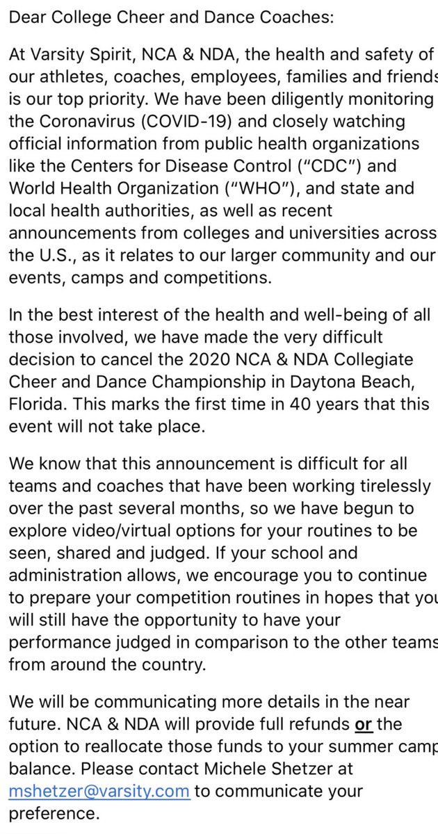 CONFIRMED‼️
#NCAcollege 🏆 in Daytona, FL will be canceled for 2020 - marking the first time in 40 years that the event will not be held.