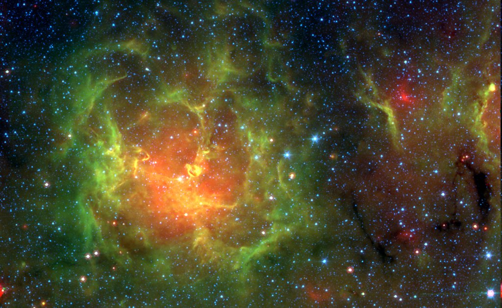 Space photo moment - Spitzer's Trifid by J. Rho (SSC/Caltech), JPL-Caltech, NASA ( https://apod.nasa.gov/apod/ap200213.html)