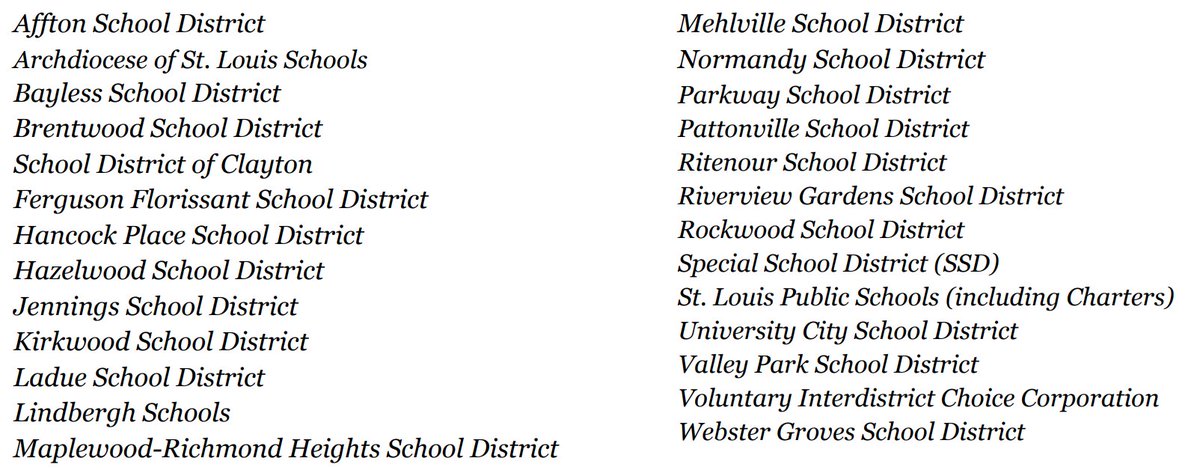 RobertDEdwards's tweet photo. NEW: Here's the list of every school district in St. Louis City and St. Louis County that will be closed, starting March 18th and "preliminarily" ending April 3rd, to help control the spread of COVID-19 (#coronavirus) https://t.co/iR0CqqA7Ee
