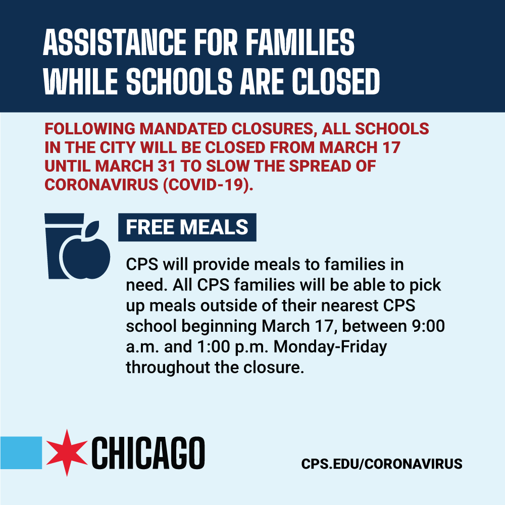 mayorlightfoot's tweet photo. During mandated school closures, @ChiPublicHealth, first and foremost, encourages students to stay home. For those in need, @ChiPubSchools will provide accommodations including free meals, and activities at some @ChicagoParks locations. More info: https://t.co/SSdL8sEDQD https://t.co/cJnUXBdx4r