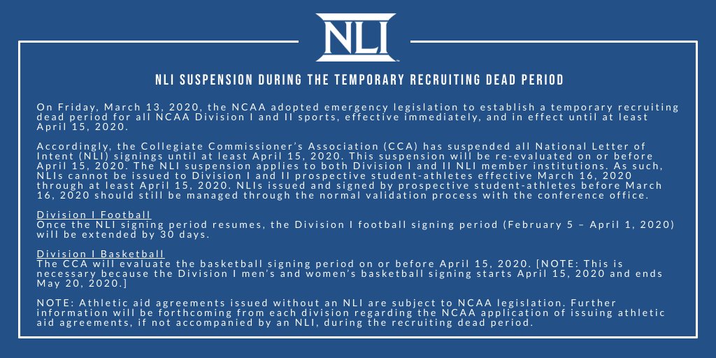 NLI SUSPENSION DURING THE TEMPORARY RECRUITING DEAD PERIOD