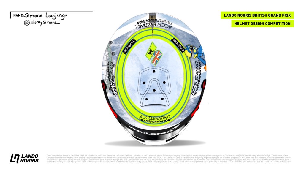 s_mxne's tweet photo. This my entry for the #L4NDODESIGN !!
Here are the @McLarenF1 boys moving up and down, side to side, in a π’.
It's my design of @LandoNorris 2020 British GP helmet of them racing through england.
(including @Carlossainz55 )
Competition posted by: @TeamL4NDO https://t.co/5GXiaFRoDx