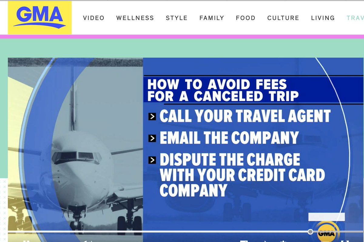 liveforbeach's tweet photo. @GMA Really GMA?  You're suggesting that people DISPUTE credit card charges?  Now the travel agents are paying for their trips.  You only should dispute if it's fraudulent not because you decided not to travel.  Have some social responsibility! https://t.co/pxAJNKAqks