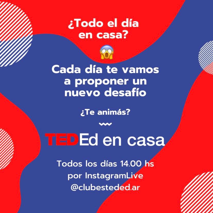 ¿Tus hijos están en casa? De lunes a viernes, a las 14 h vamos a hacer un Instagram Live desde instagram.com/clubesteded.ar/ donde un orador o miembro del equipo va a enseñar algo concreto y va a proponer un desafío a partir de ese aprendizaje. ¡Ayudanos a que aprovechen el tiempo!