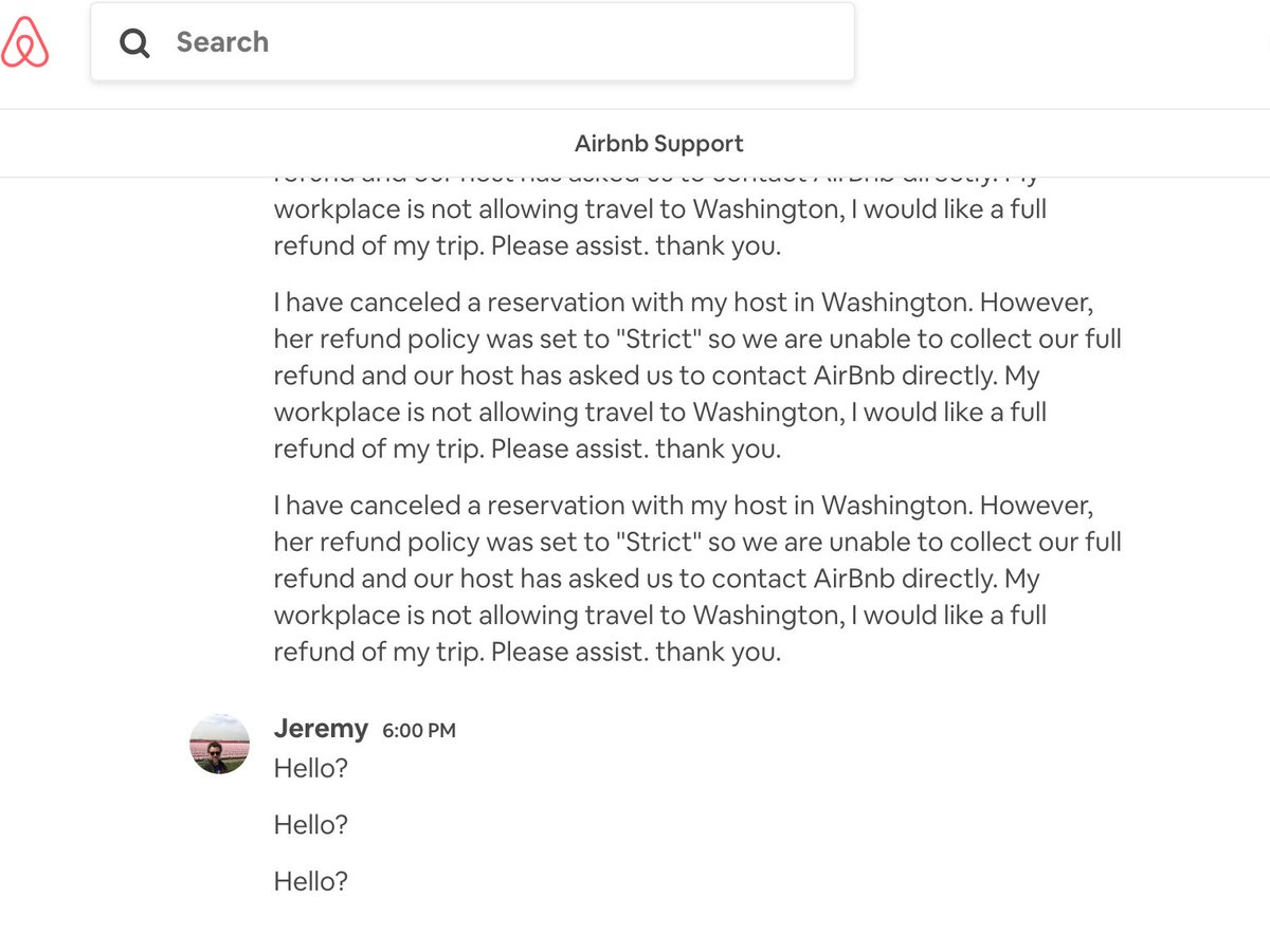 VeryDynamite's tweet image. I have been a long time @Airbnb customer. We had to cancel our trip to Washington. We're entitled to a full refund but my host, who has been very nice, is unable to issue a refund for the full amount. I have sat in @Airbnb's @AirbnbHelp chatroom for days. Any advice out there?