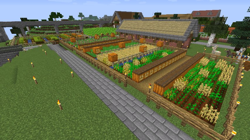 るしふぁー サボテン自動収穫機 ネザーウォート栽培場 農業小屋隣にある畑 小麦 ニンジン ジャガイモ Minecraft Minecraft建築 自動収穫機