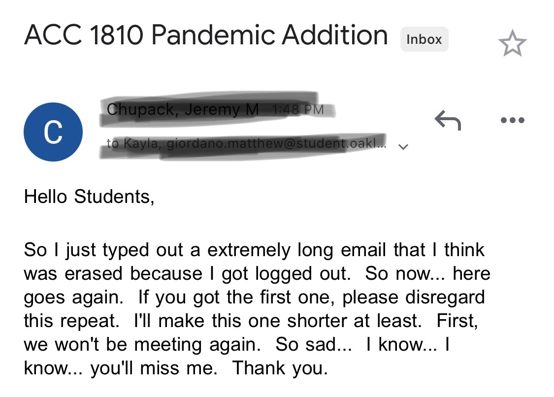 Okay but like what if i never get to see my favorite professor again? I might cry