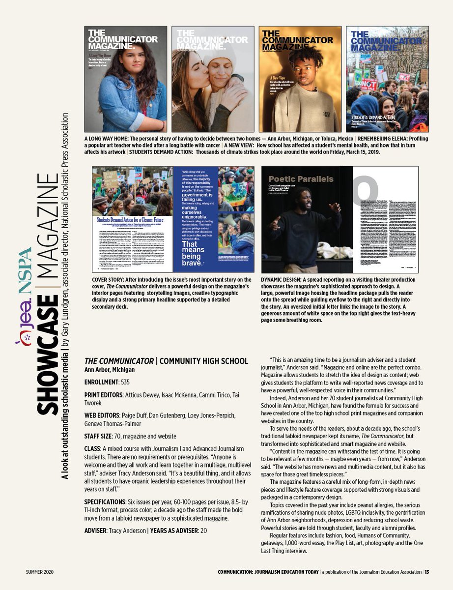 Check a top-notch, student-produced magazine, 'The Communicator,' profiled by @NSPA @gary_lundgren in the summer issue of @nationalJEA magazine. @A2CHS