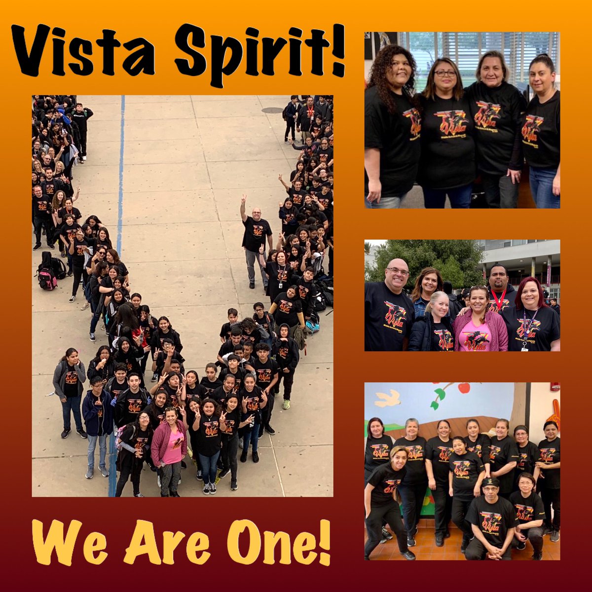 vistamiddle's tweet photo. Vista School Spirit Thursday! Everyone wore their Vista shirt proudly! #WeAreOne ๐๐ฝ #StrongerTogether ๐ช๐ฝ #Unity ๐๐ฝ #Family ๐๐ฝ #VistaRocks ๐ฅ #HomeOfTheVaqueros ๐ค https://t.co/ywK8Uew18L