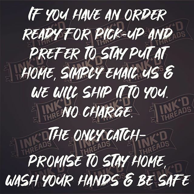 InkdThreads's tweet photo. We will be working this week, but we also want to be responsible and do our part to help stop Covid 19. So, if you have a pick-up, let us ship it to you. If you have a school delivery, let us ship it. #whatcanweshipforyou https://t.co/KzBVDG5w1Y https://t.co/kLVhuX5KfL