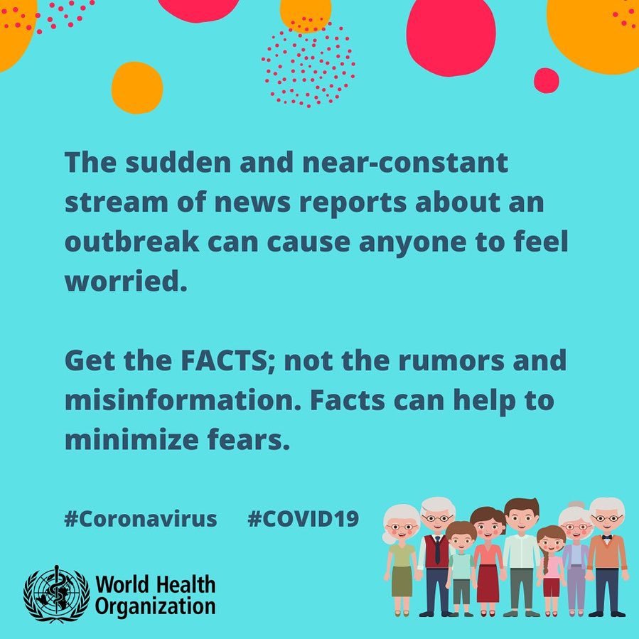 The sudden and near-constant stream of news reports about #COVID19 can cause anyone to feel worried. 

Facts can help to minimize fear. Get the FACTS on #coronavirus, not the rumors and misinformation: bit.ly/2tbtrb0