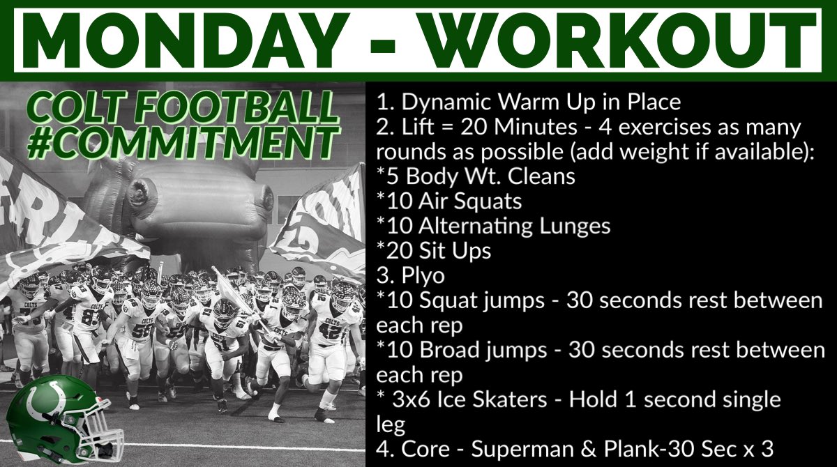 ahscoltfootball's tweet photo. Day 1 - Home workout - “You can find a way, or find an excuse, but you can’t do both”. #FindAWay #COLTSFamily #Commitment https://t.co/eiuEDgh3Tj