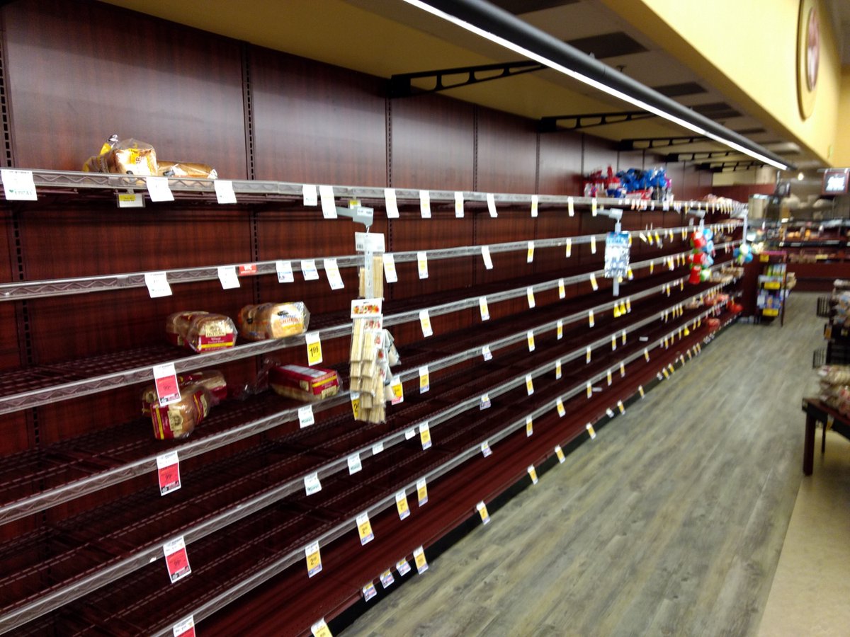 webdevdave1's tweet image. Pretty much what I saw at three stores I went to. "Frank, grab 50 loaves of bread. We might be stranded in the house for years". Plenty of peanut butter, jam, and honey though.