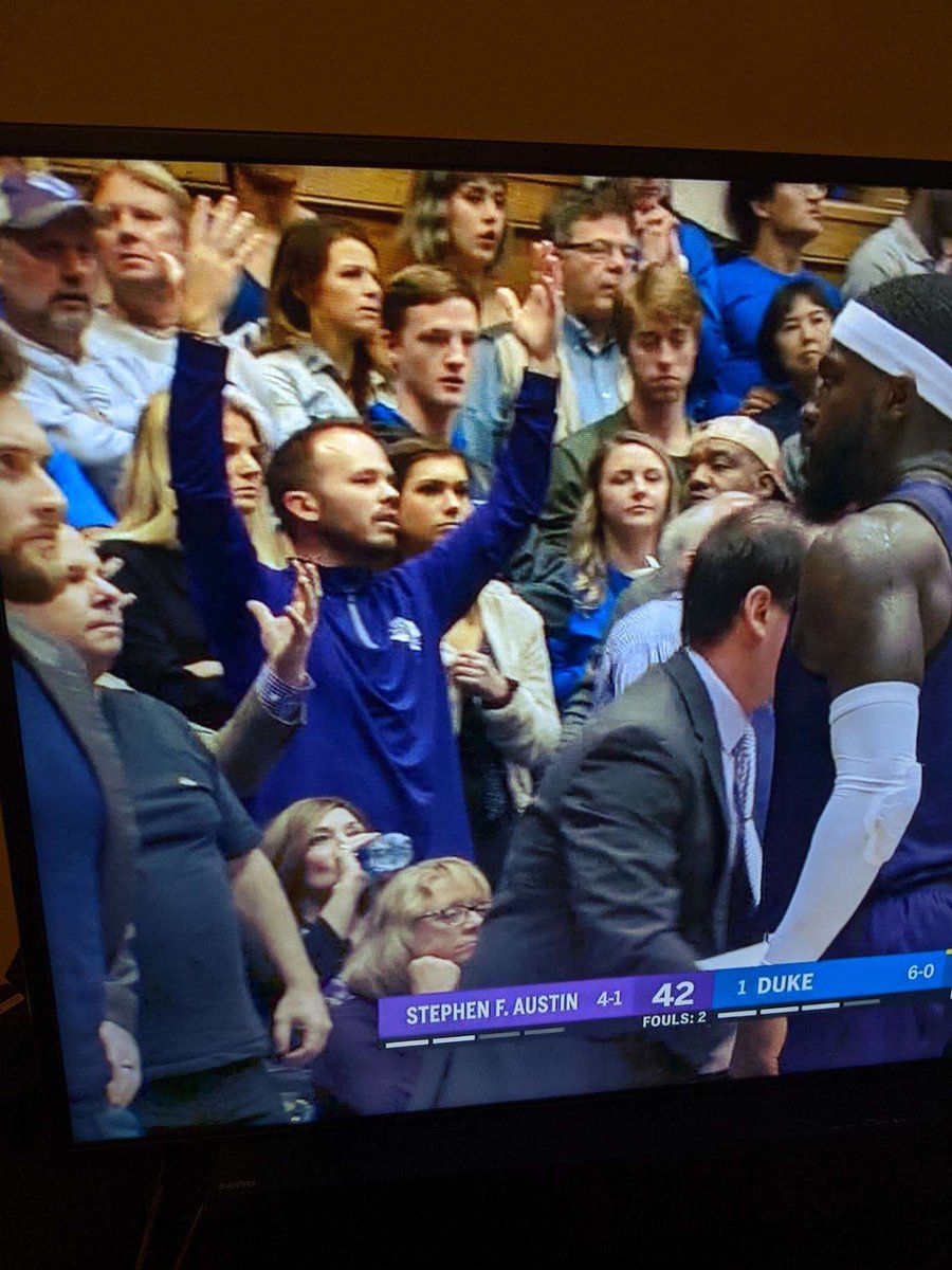mattadk's tweet photo. Hey I made it. #SFAvsDuke https://t.co/ozrrmEmseP