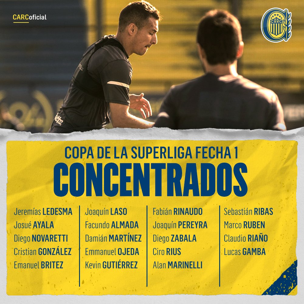 RosarioCentral's tweet photo. 📋 ¡Lista de concentrados confirmada para enfrentar a Colón!

Diego Cocca dio a conocer la nómina completa de jugadores para debutar en la #CopaSuperliga https://t.co/QDmuCGWWJO