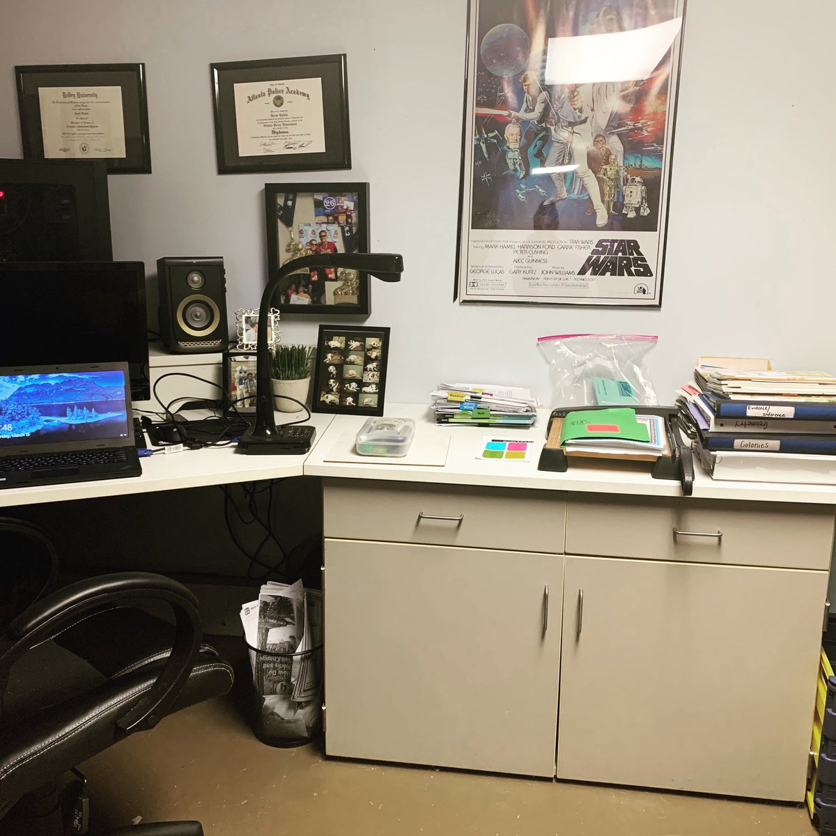 Took the weekend taking over my husband’s desk to set up my “basement classroom”. Ready to “meet up” with my colleagues for some PD tomorrow and ready to try this digital learning thing starting Tuesday! <a href="/EmilyBoatright/">Emily Boatright</a> <a href="/APSESOL/">APS ESOL</a> <a href="/APS_SarahSmith/">SarahSmithElementary</a>