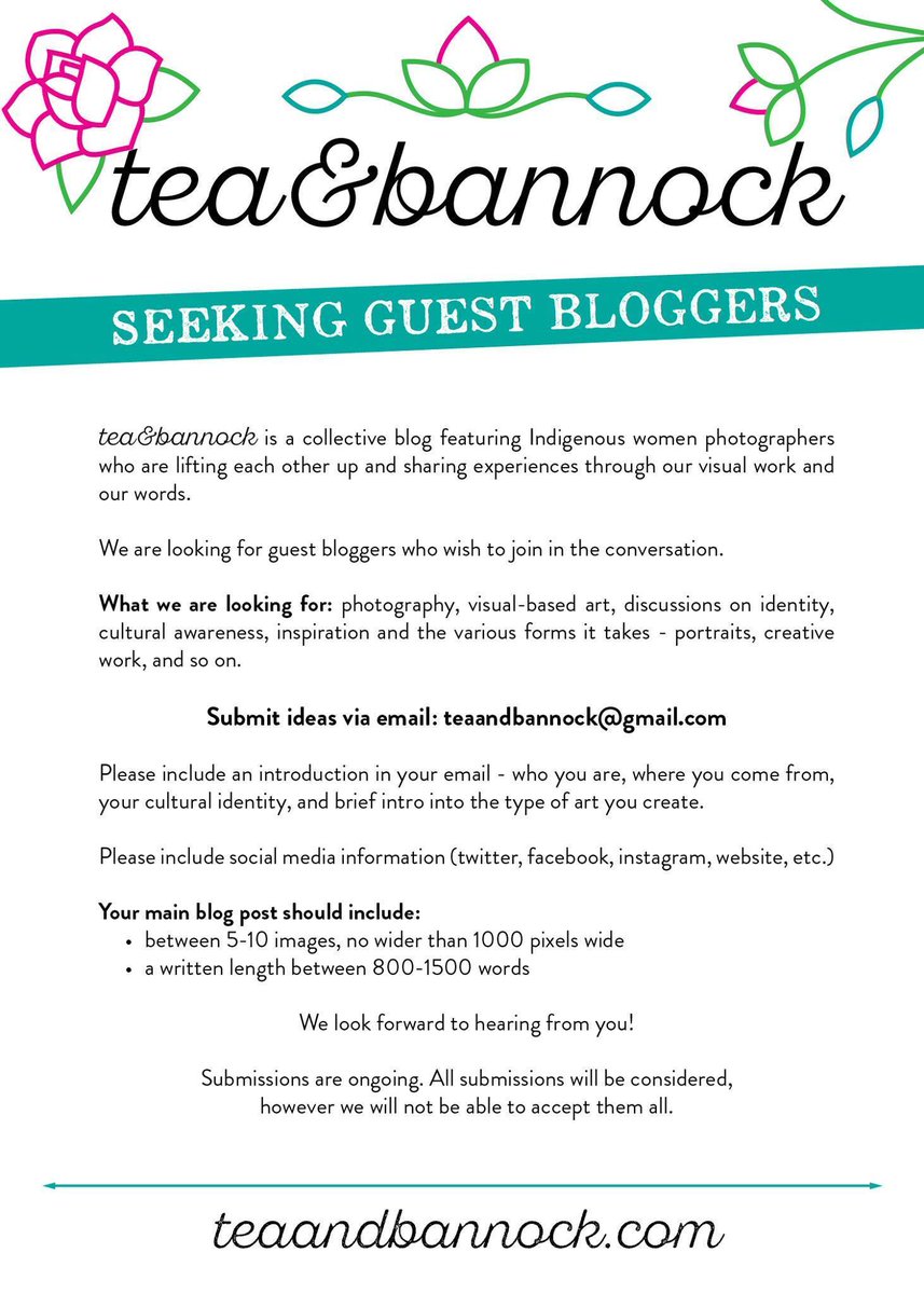 Since we all gonna have some free time on our hands, call out for Indig women photogs and artists to submit to tea&amp;bannock <3 >> retweet and tag your fave artist