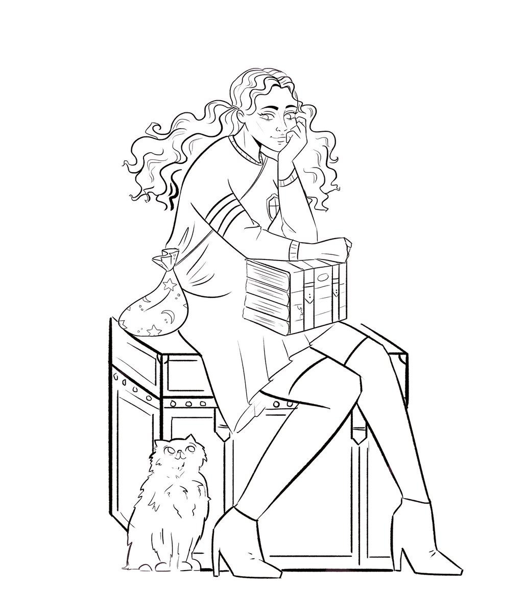 I'm too tired for color at the moment so for now here's line work of an upcoming piece. 🌟

#HermioneGranger #ArtistOnTwitter #art #illustration 