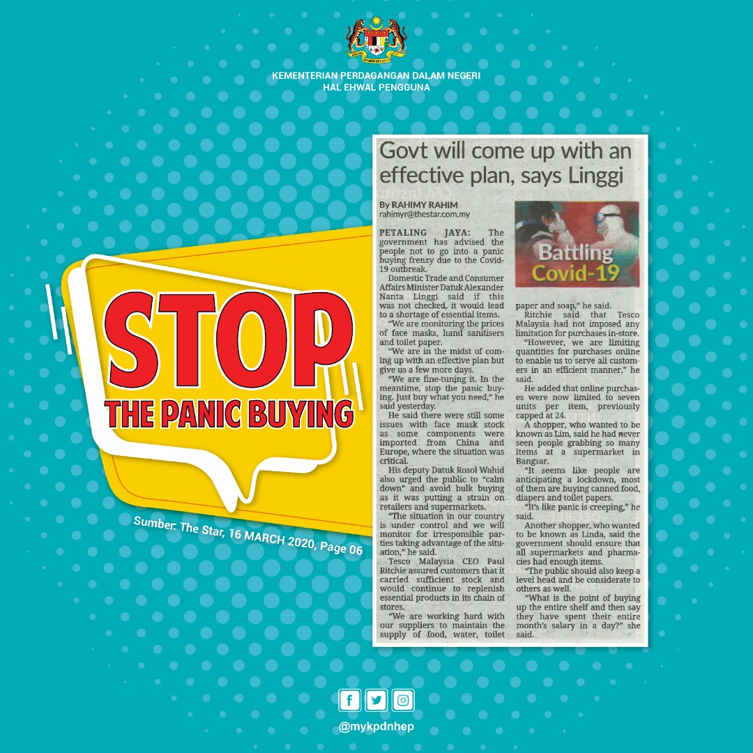 KPDN_HQ's tweet photo. STOP THE PANIC BUYING
#KPDNHEP #PANIC #COVIDー19 https://t.co/8isEjpXqDj
