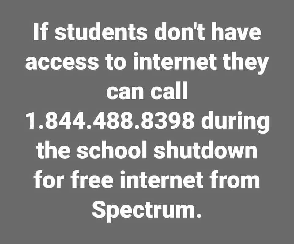 DrK_WMS's tweet photo. As districts across Missouri and other states are closing, I wanted to share this info that I found tonight. Pass it along to anyone that you may feel would benefit. Thanks Charter! #community https://t.co/EpjWcANEps