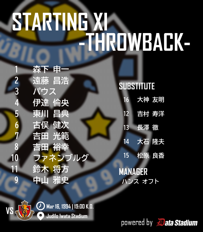 football_lab's tweet photo. ／
「〇年前の今日」行われた
 #Jリーグ の思い出を語ろう
＼

🗓️1994年3月16日 Jリーグ サントリーS. 第2節
🆚#ジュビロ磐田 vs #名古屋グランパスエイト
🔢1-0

磐田にとって記念すべきJリーグ初得点は #大石隆夫 選手✨
現在は息子の #大石竜平 選手が #ツエーゲン金沢 でプレー中‼️
@ryuhei_oishi https://t.co/KSU17l8A4e