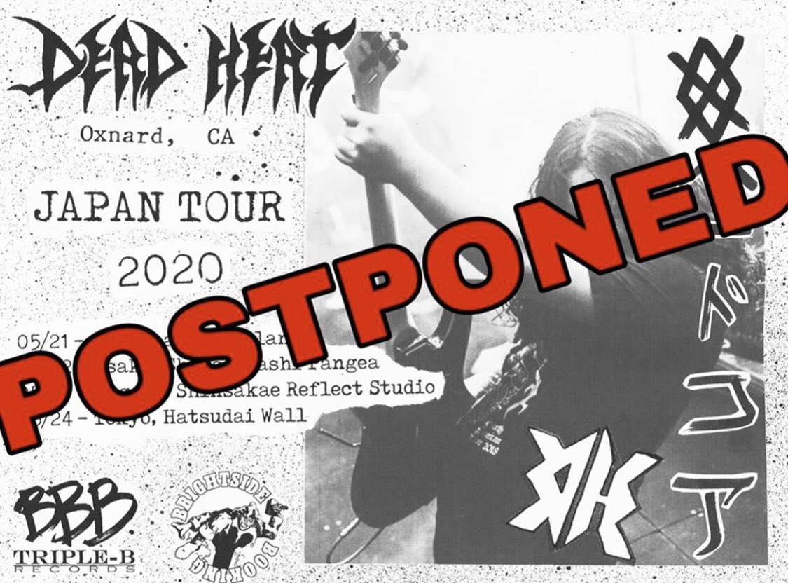 downbutnotout10's tweet photo. 【ツアー延期のお知らせ】
DEAD HEATのジャパンツアー及び、東南アジアツアーを延期することになりました。

コロナウィルスによる各国の入国制限や、海外渡航によりメンバーの長期の労働規制がかかる可能性も大きな理由のひとつです。

ご理解の程、宜しくお願い致します。 https://t.co/A3GdwCgZWx